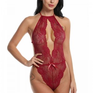 Lingerie sexy para as mulheres Teddy One Piece Lace Babydoll Bodysuit Rose-equipe