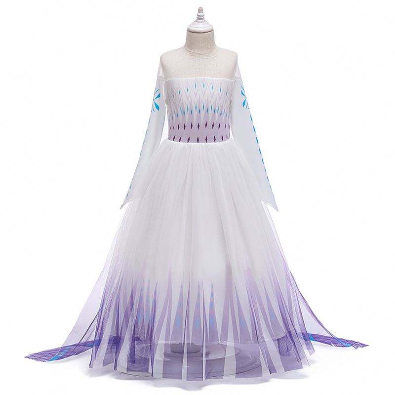 2020 Wholesale Ins Snow Queen Elsa vestido princesa garota anna longa vestido branco bx1693