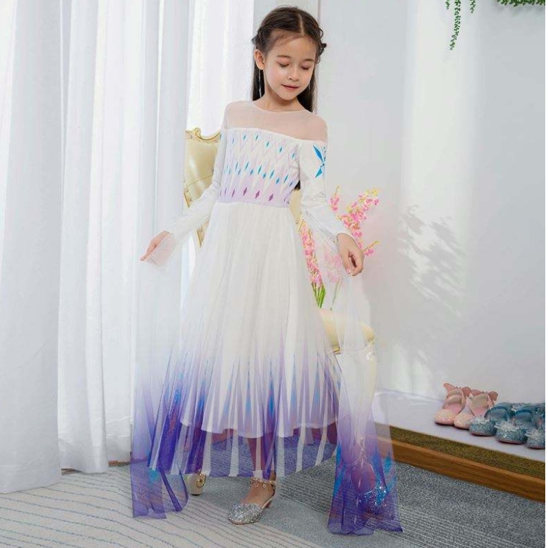 Baige New Design Girls Anna White Dress Cosplay Party Dress Up Princess Elsa Movie Children Roupos