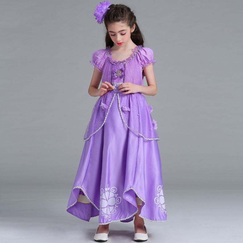 Vestido Baige Sophia Rapunzel Lilac Girl Princess Dress Performance Halloween Princesa Girl Cosplay Fantas