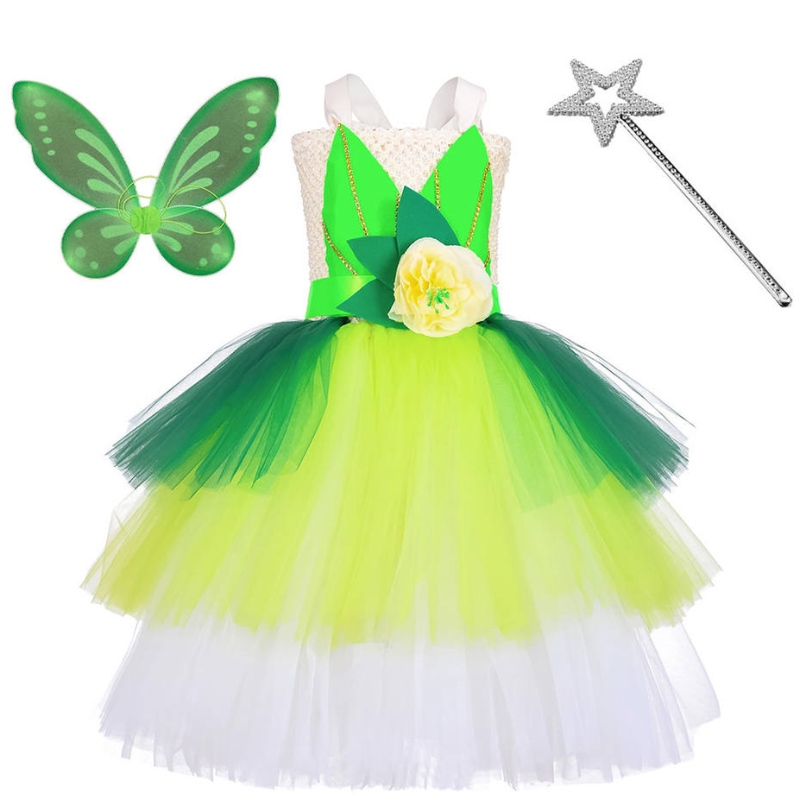 Halloween cosplay princesa bebê garotas festa verde flor fada tinker bell vestido elfo figurina com asas de borboleta conjuntos