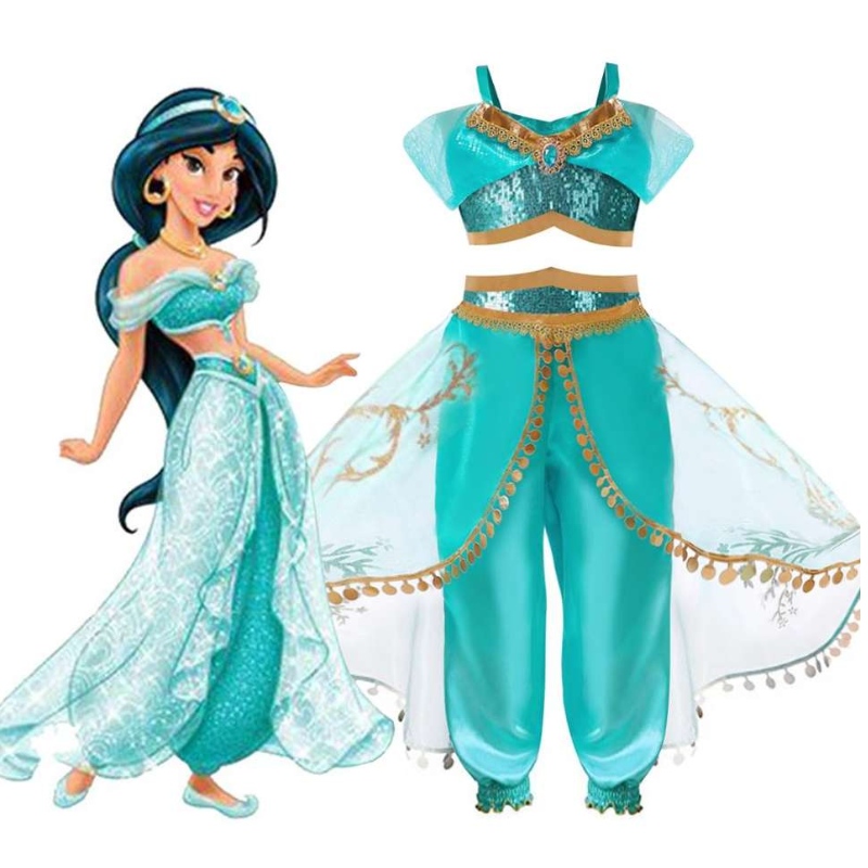 Meninas vestido sofisticado crianças trajes de halloween roupas de cosplay lil garotas princesas jasmine festa de festa