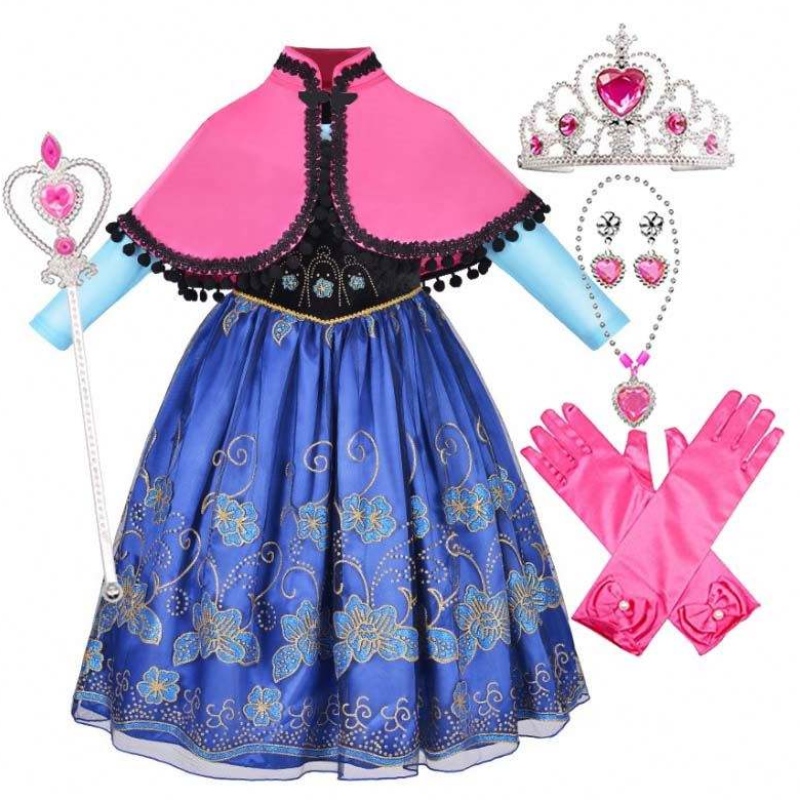 Em estoque, roupas de cosplay infantil fantásticas princesas Anna traje com acessórios com capa hcgd-014