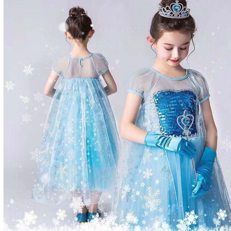 Vestido de garota princesa Elsa em Frore Fancy Girl Dress Lace Queen Dress Traje