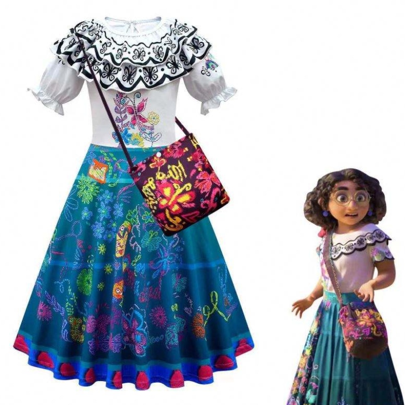 Vestido de princesa de Halloween Encanto Mirabel Luisa Cosplay Costume Girl Festy Dress com bolsa