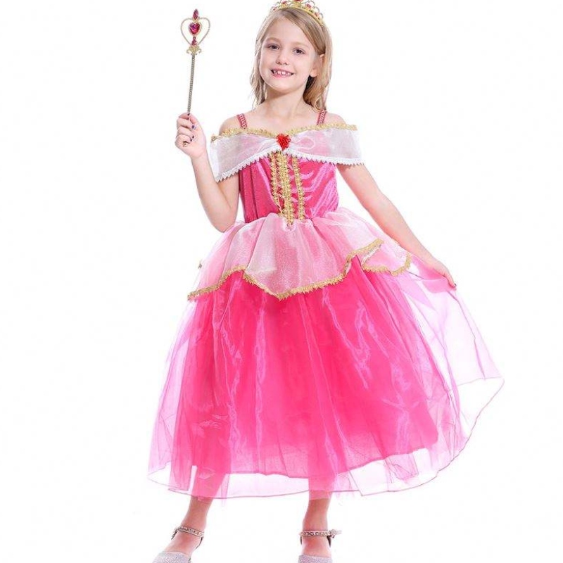 Meninas Aurora Princess Dress Mangas compridas fora do ombro Robe de renda para crianças Helloween \\\\/christmas Gift Fancy Party Roupfits