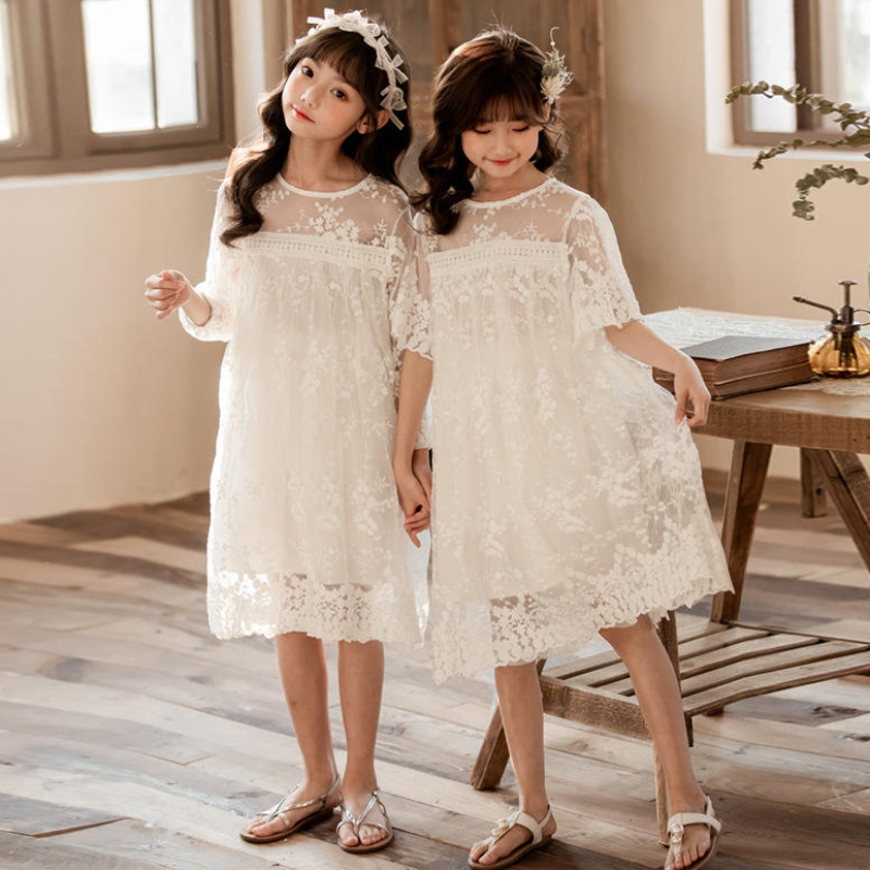 Novo verão de fios de algodão de algodão de algodão, meninas vestidos de crianças saia infantil roupas de 3 a 14 anos de idade