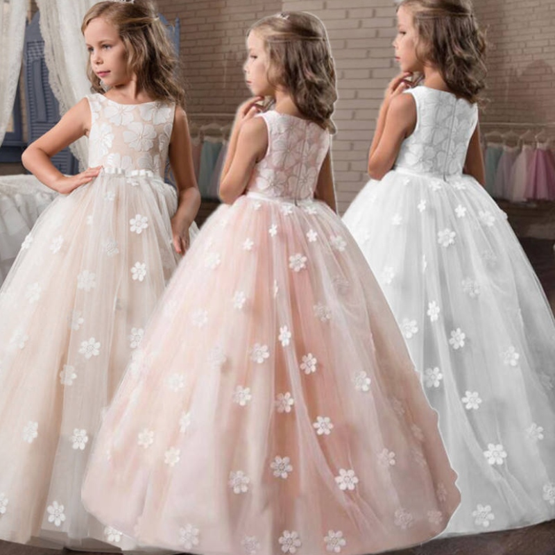Vestido de flor de flores vintage para crianças de casamento crianças princesas concurso de festa longa vestido de crianças vestidos para meninas roupas formais