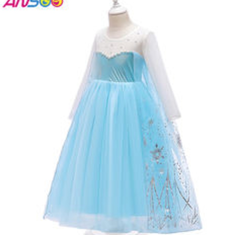 Anssoo 2022 Girls Elsa Princess Dress Trajes for Birthday Party Dress Up Fancy Halloween Cosplay Fantas