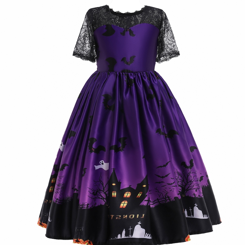 2022 CRIANÇAS \\\\ BAT GHOST FATOON Print Dress Dress Halloween Traje para crianças
